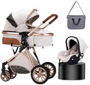 Carrinho de Bebê 3 em 1 Luxo Dobrável com Bebê Conforto